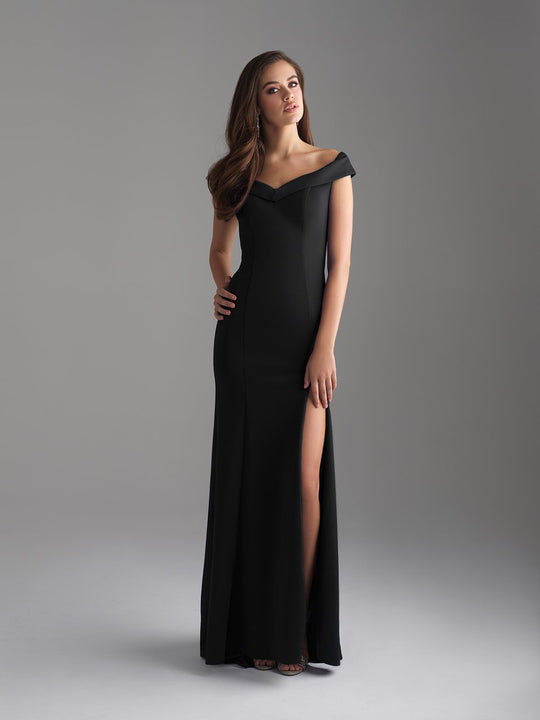 Madison James - 18-662 Folded Off Shoulder Fitted Evening Dress In Black