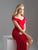 Madison James - 18-662 Folded Off Shoulder Fitted Evening Dress In Red