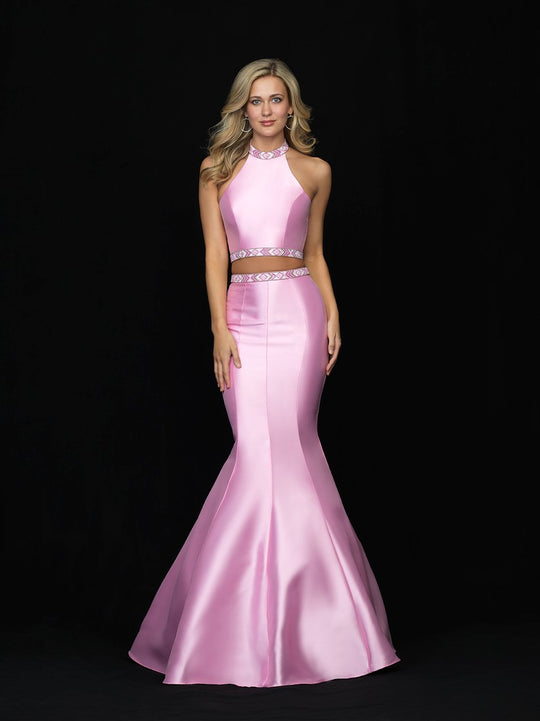 Madison James - 18-665 Two Piece Strappy High Mermaid Gown In Pink