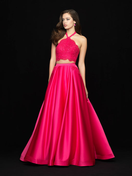 Madison James - 18-672 Two Piece Halter A-line Dress In Pink