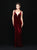 Madison James - 18-680 Deep V-neck Velvet Sheath Dress In Red