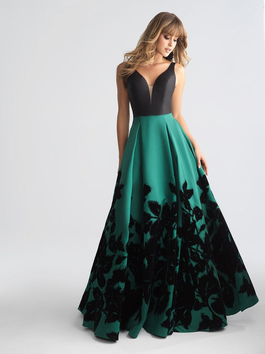 Madison James - 18-681 Plunging V-neck A-line Dress In Green