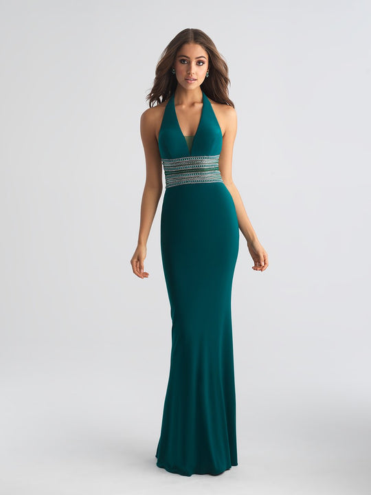 Madison James - 18-686 Embellished Halter Sheath Dress In Green