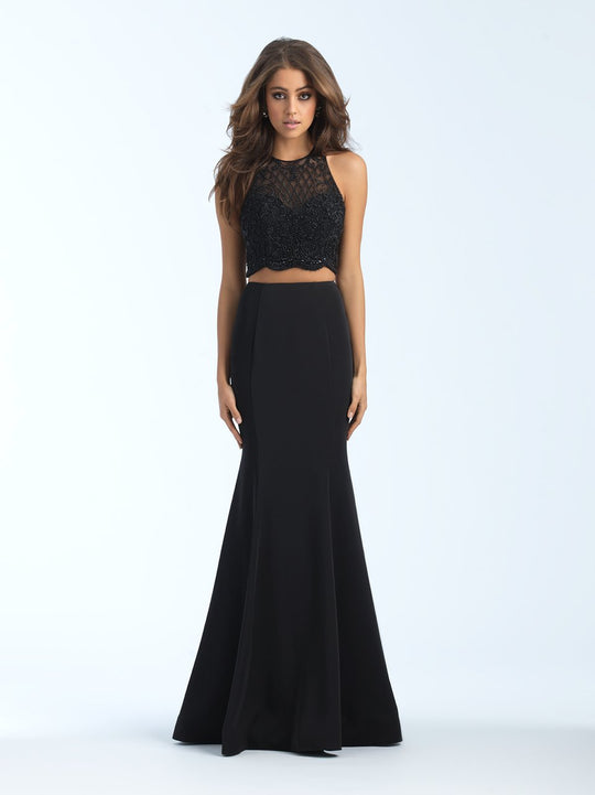 Madison James - 18-688 Beaded Halter Trumpet Dress In Black
