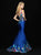 Madison James - 18-692 Deep V-neck Printed Mikado Mermaid Gown In Blue and Multi-Color