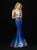 Madison James - 18-692 Deep V-neck Printed Mikado Mermaid Gown In Blue and Multi-Color