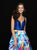 Madison James - 18-693 Deep V-neck Multi-Printed A-line Gown In Blue and Multi-Color