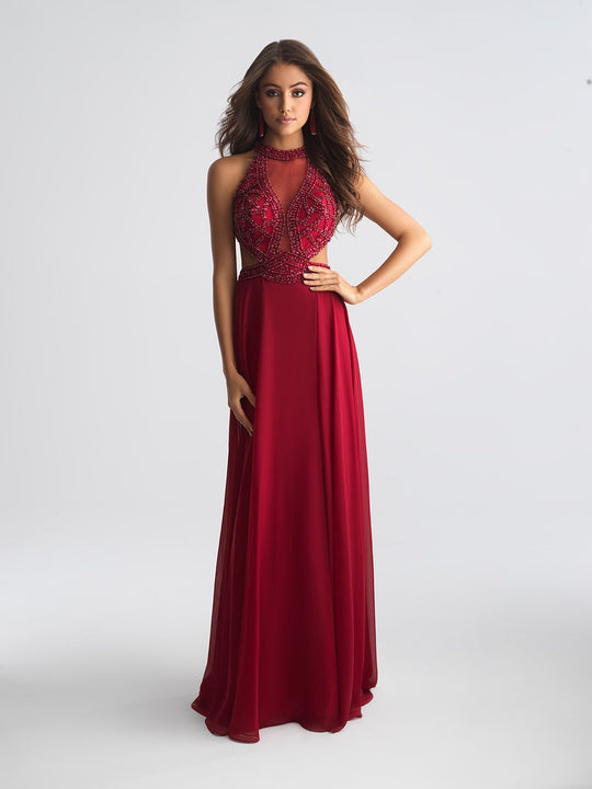 Madison James - 18-694 Beaded Halter A-line Dress In Red