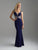 Madison James - 18-696 Embellished Deep V-neck Sheath Dress In Blue