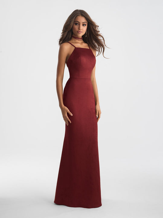 Madison James - 18-713 Suede Square Sheath Dress In Red