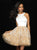 Madison James - 18-715 Satin Halter Swirl Detailed Cocktail Dress In White and Neutral