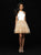 Madison James - 18-715 Satin Halter Swirl Detailed Cocktail Dress In White and Neutral