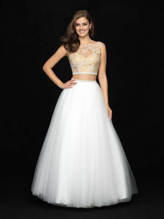 Madison James - 18-718 Two Piece Swirl Designed Tulle Ballgown In White and Neutral