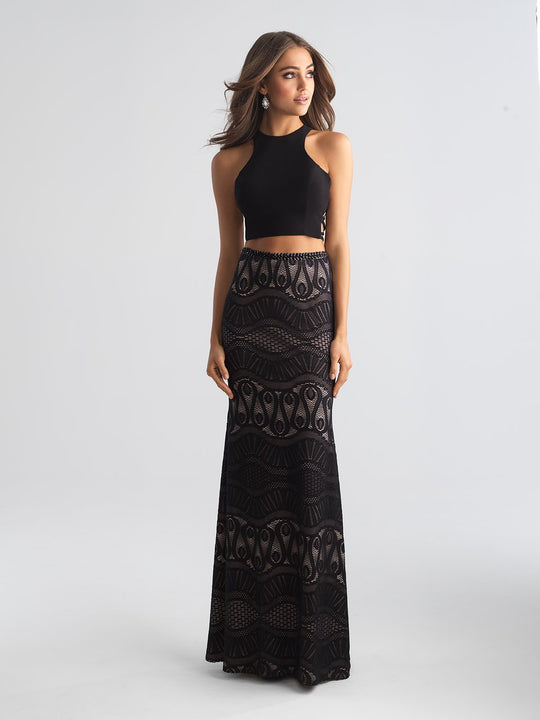 Madison James - 18-720 Two Piece Halter Lace Sheath Dress In Black