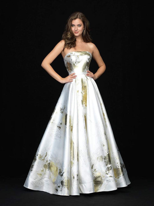 Madison James - Metallic Print Straight Neck Ballgown 18-721 - 1 pc Navy/Gold In Size 10 Available