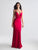 Madison James - 18-723 Deep V-neck Stretch Satin Sheath Dress In Red