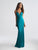 Madison James Deep V-neck Stretch Satin Sheath Dress 18-723 in Blue and Green