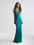 Madison James - 18-723 Deep V-neck Stretch Satin Sheath Dress In Blue and Green