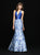 Madison James - 18-726 Halter Neck Mikado Mermaid Gown In Blue and White