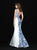Madison James - 18-727 Deep V-neck Floral Print Mermaid Gown In Blue and White