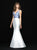 Madison James - 18-727 Deep V-neck Floral Print Mermaid Gown In Blue and White