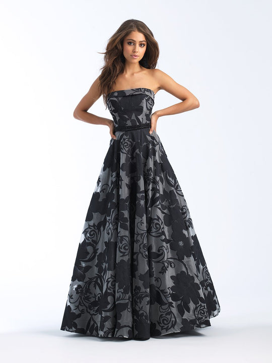 Madison James - 18-733 Strapless Floral Print Ballgown In Black