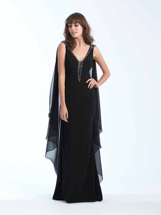 Madison James - 18-741 Jeweled Deep V-neck Chiffon Sheath Dress In Black