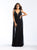 Madison James - 18-742 Embellished Deep V-neck Chiffon Gown With Cape In Black