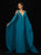 Madison James - 18-742 Embellished Deep V-neck Chiffon Gown With Cape In Blue and Green