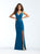Madison James - 18-743 Plunging V-neck Sparkle Jersey Sheath Dress In Blue and Green