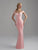 Madison James - 18-747 Off-Shoulder Embellished Sheath Gown In Pink and White