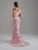 Madison James - 18-749 Embroidered Off-Shoulder Fitted Gown In Pink and White