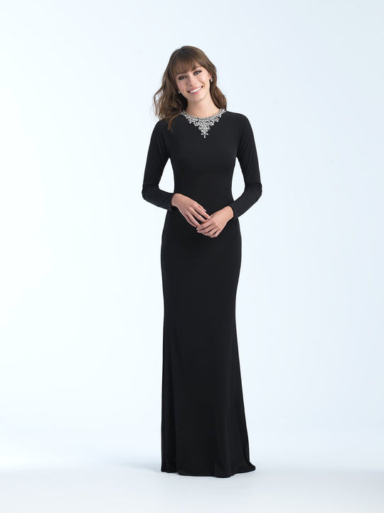 Madison James - 18-812M Embellished Jewel Neck Jersey Sheath Dress In Black
