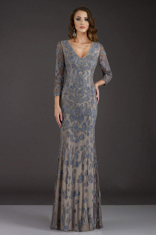 Feriani Couture - 18004 Embellished V-neck Sheath Dress In Blue