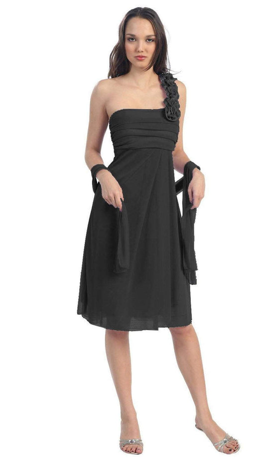 Eureka Fashion - 1801 Rosette Strap Empire Waist Cocktail Dress In Black