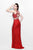 Primavera Couture - Two-Piece Sequined Jewel Sheath Gown with Side Slit 1802 in Red
