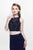Primavera Couture - Two Piece Fitted Long Dress with Slit 1803 in Blue