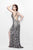 Primavera Couture - Long Beaded Dress with Slit 1807 in Gray