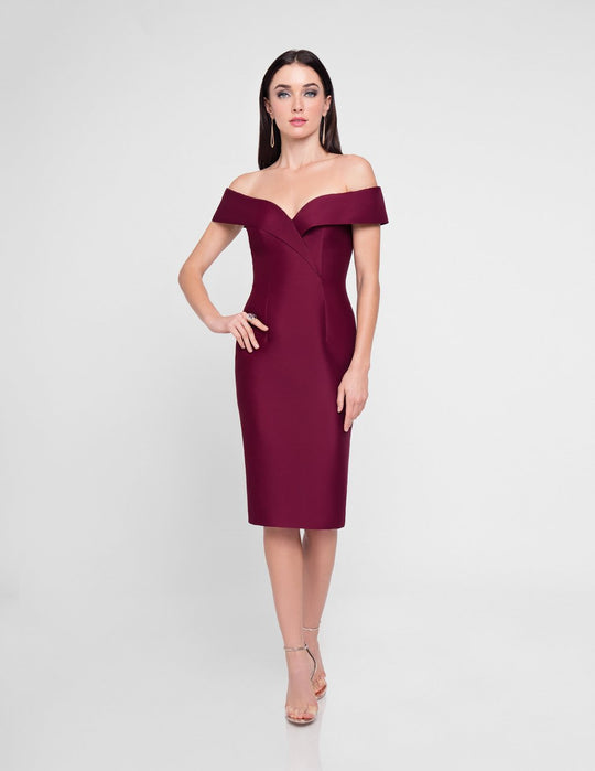Terani Couture - 1811C6001 Knee Length Surplice Off Shoulder Dress In Red