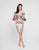 Terani Couture - 1811C6022 Puffed Quarter Sleeve Floral Designed Dress In Neutral and Multi-Color