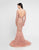 Terani Couture - 1811GL6406 Sheer Embellished Fringed Mermaid Dress In Pink and Gold