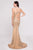 Terani Couture - 1811GL6433X Beaded Lace High Neckline Long Gown In Neutral and Gold