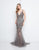 Terani Couture - 1811GL6474 Embellished Plunging V-neck Mermaid Dress In Gray and Red