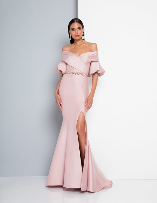 Terani Couture - 1811M6550 Puff Sleeve Off-Shoulder Mermaid Dress In Pink