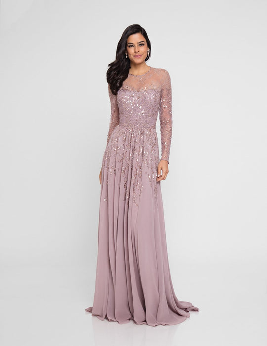 Terani Couture - 1811M6551 Illusion Jewel A-line Dress In Pink and Gray