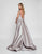 Terani Couture - 1811M6566X Embellished Illusion Gown with Overskirt In Gray