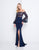 Terani Couture - 1811M6570 Embellished Off-Shoulder Sheath Dress In Blue and Neutral
