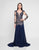 Terani Couture - 1811M6573 Long Sleeve Intricate Lace Queen Anne Gown In Blue