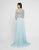 Terani Couture - 1811M6579 Long Sleeve Queen Anne Lace A-Line Gown In Green and Neutral