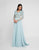 Terani Couture - 1811M6579 Long Sleeve Queen Anne Lace A-Line Gown In Green and Neutral